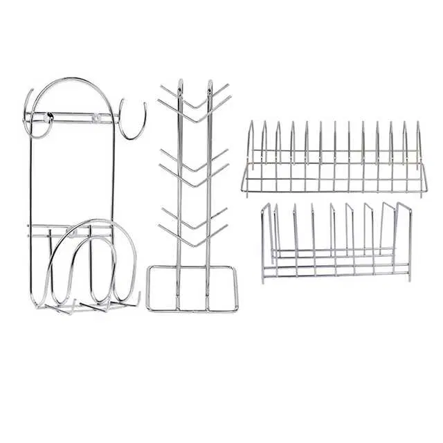 Stainless Steel Cup Stand Cup Holder & Plate Stand & Chakla Belan Stand With Hook For Kitchen, Set of 4, OC-040