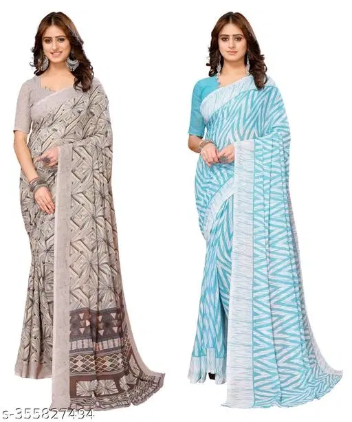 Designer Printed Georgette Saree for Women, Pack of 2 (Multicolor, Free Size)
