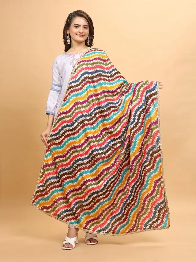 Chinon Printed Dupatta for Women (Multicolor, 2.2 m)