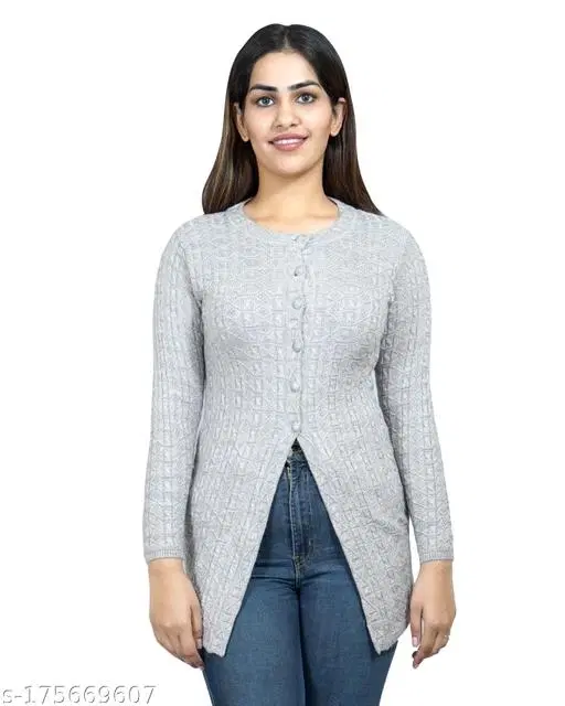 Acrylic Solid Sweater for Women (Grey, M)