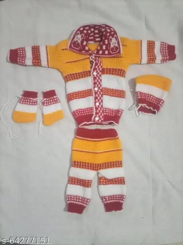 Woolen Sweater & Pant with Socks & Cap for Kids (Multicolor, 9-12 Months)