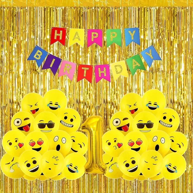 Emoji Theme 1st Birthday Decoration Kit (Yellow) Pcs Of 44 ,(Set Of 1)