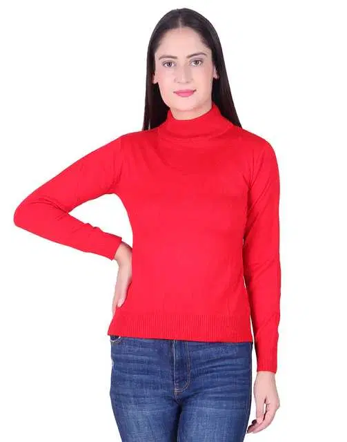 Women's Full Sleeves Sweater (Red, M) (M349)
