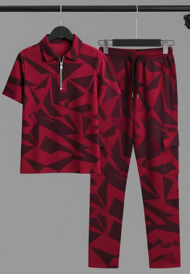 Colorblocked Night Suit For Men  Red , (M)