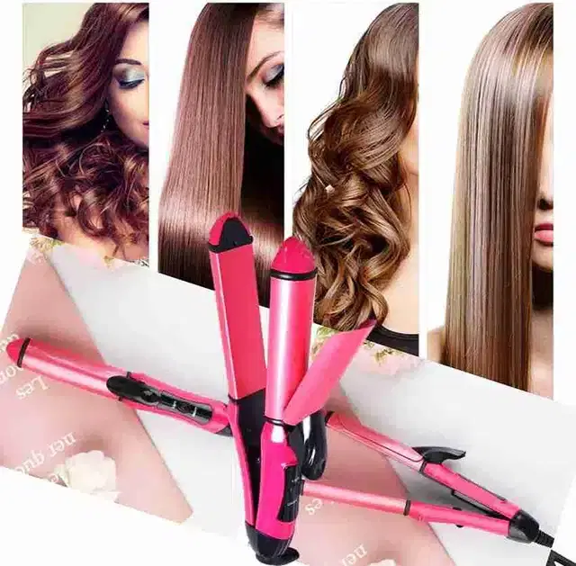 2 in 1 Hair Straightener with Curler, Pink, 100 W
