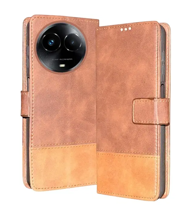 Artificial Leather Flip Cover For Realme Rmx3782 / C67 /11X 5G, Brown