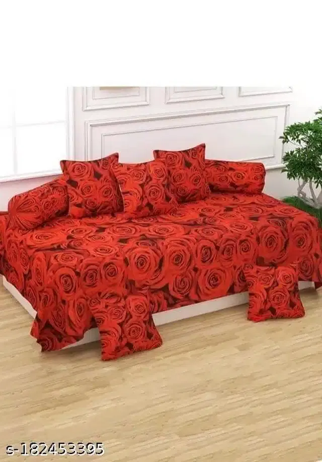 Polycotton Diwan Cover Set, Red, Set of 8