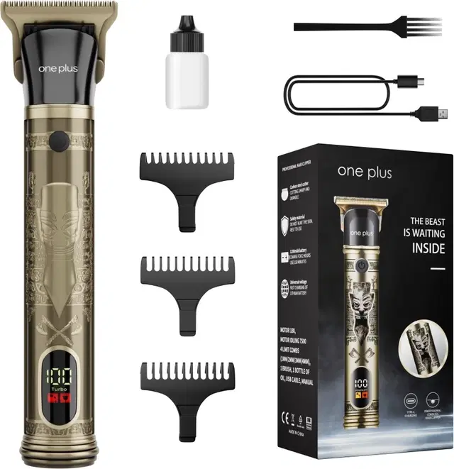 One Plus OP 818 Trimmer for Men, Gold with 120 min Runtime 4 Length Settings