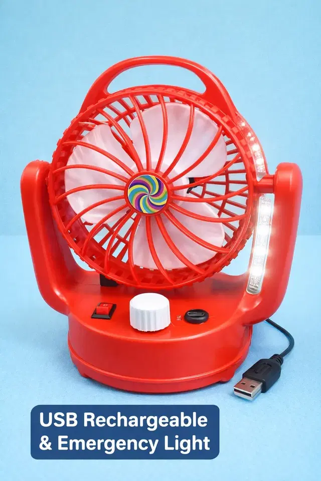 Portable Rechargeable Table Fan with LED Light | 3-Blade | Adjustable Speed | Personal Cooling |With Light