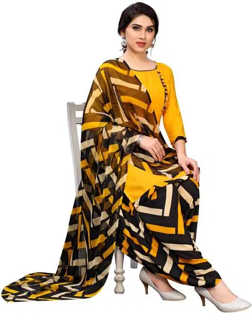 Yashika Unstitched Crepe Salwar Suit Material (Yellow) (Y-333)