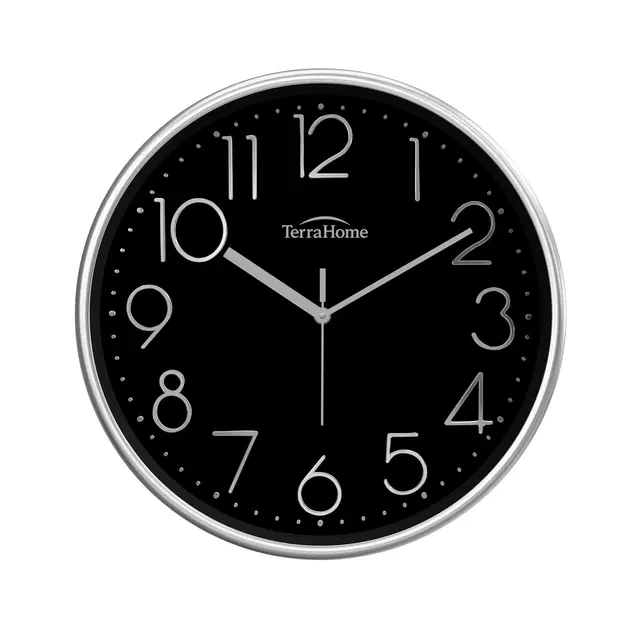 TerraHome Sweep Silent Embossed Wall Clock 12in Silver Font