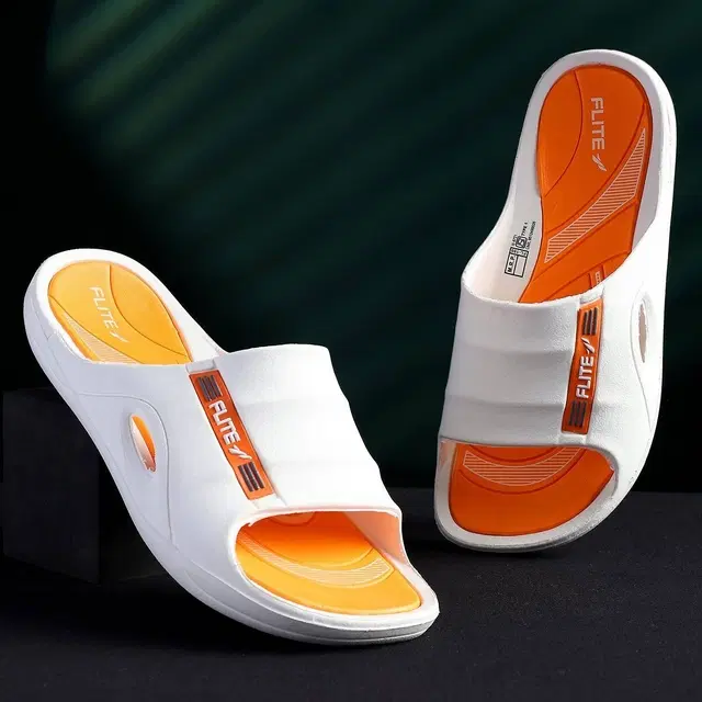 FLITE Casual Slides for Men (White, Orange, 7 UK/India)