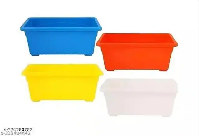 Plastic Rectangular Pot, Multicolor, Pack of 4