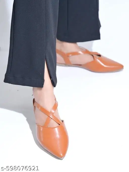 Solid Synthetic Comfort Pointed Toe Ballerinas (Beige, IND-4)