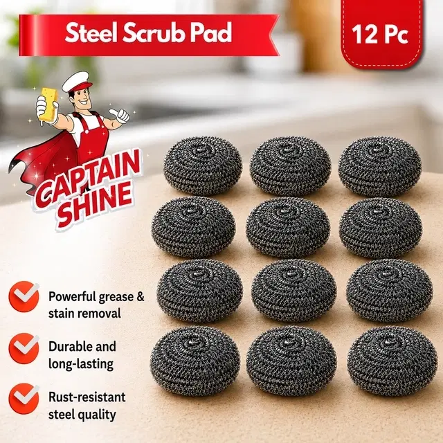 Captain Shine Steel Scrub Pad [12Pc]