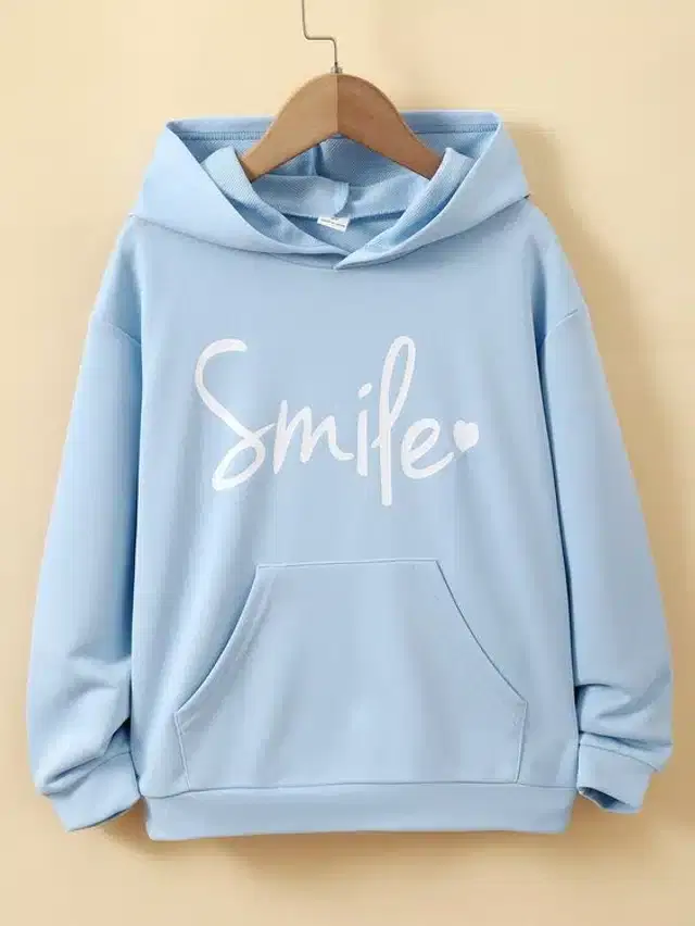 Fleece Self-Design Hoodies for Women (Sky Blue, S)