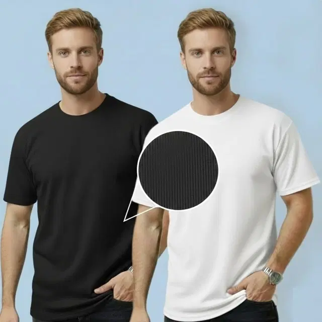 Polyester Round Neck T-shirt for Men, Multicolour, Pack of 2 (M)