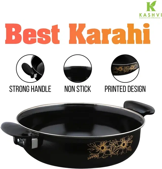 Cast Iron Kadai, Black, 28 cm