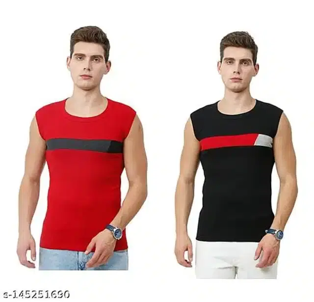 Gym Vests for Men, Pack of 2 (Red & Black, M)