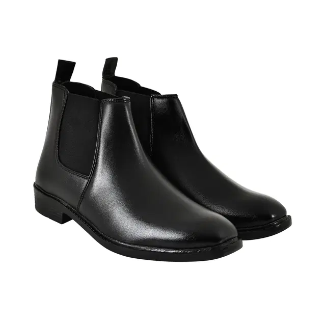 Synthetic Leather Boots for Men (Black, 6)