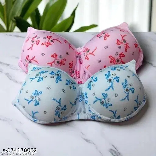 Cotton Printed Bra for Women & Girls, Multicolour, Pack of 3 (28B)