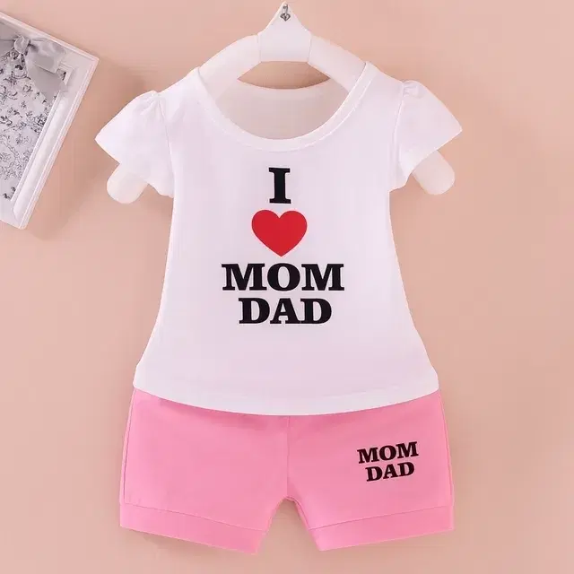 Cotton Blend Printed Clothings Set for Girls,, White (18-24 Months)
