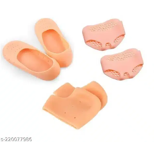 Moisturizing Silicon Gel Socks with Gel Pad, Beige, Set of 3