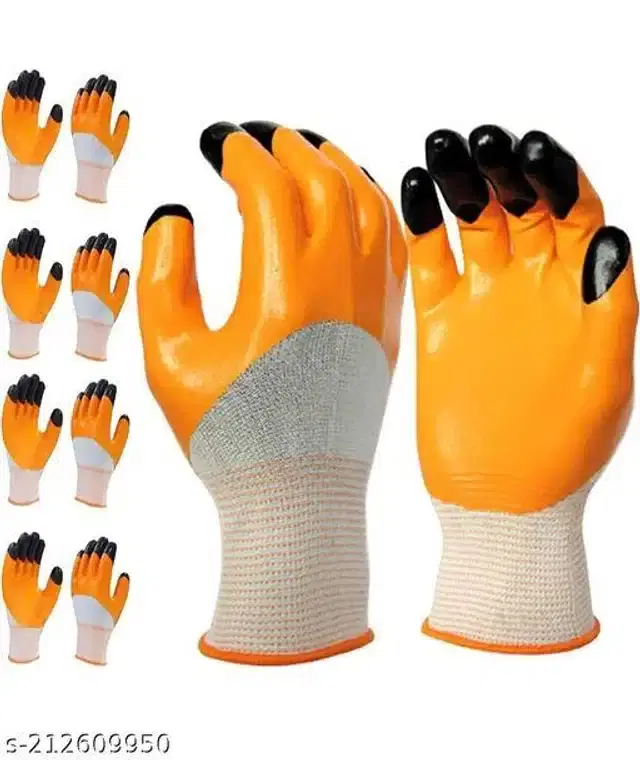 Nitrile Coated Hand Gloves, Set of 5, Orange