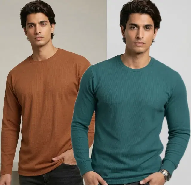 Polyester T-shirt for Men, Coffee & Teal, Pack of 2 (M)