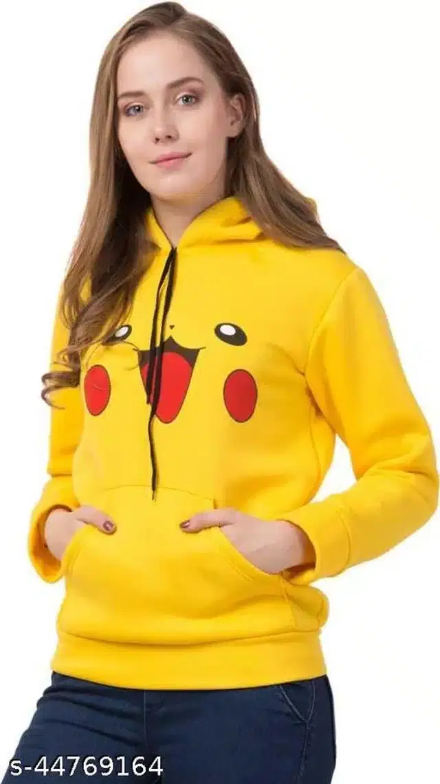 Woolen Printed Full Sleeves Hooded Sweatshirt for Girls (Yellow, 12-13 Years)