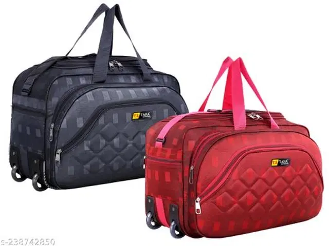 Polyester Duffel Bags, Grey & Red, Pack of 2