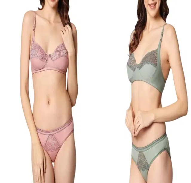 Cotton Non Padded Lingerie Set for Women, Pack of 2 (Multicolor, 30)