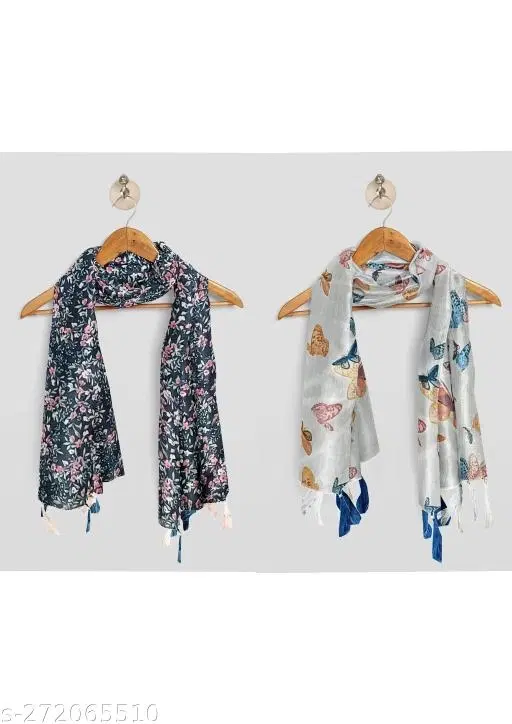 Chiffon Scarves for Women, Black, Pack of 2