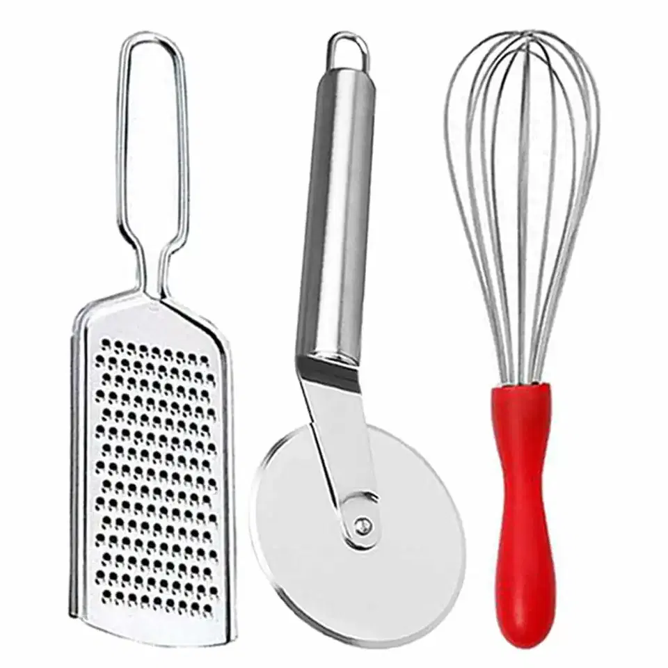 Oc9 Stainless Steel Cheese Grater & Pizza Cutter & Egg Whisk For Kitchen Tool Set, Oc-376