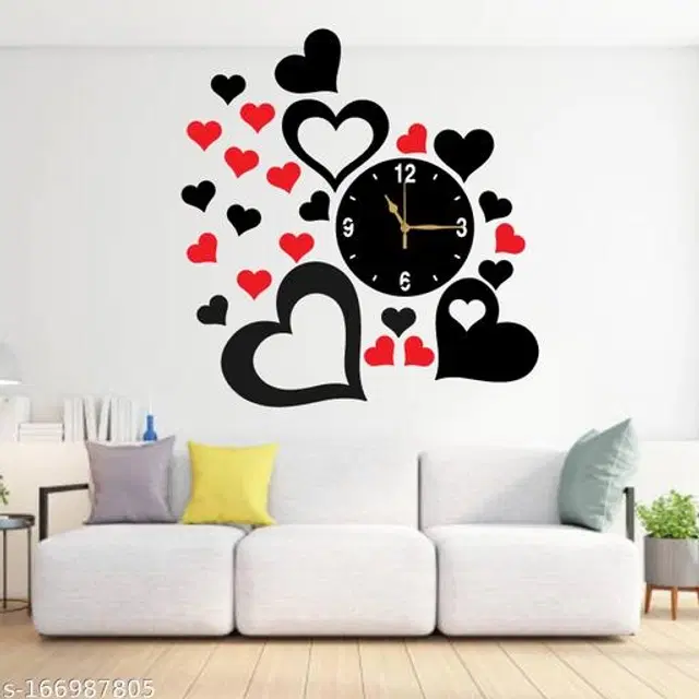 Wooden Wall Clock for Home, Black & Red