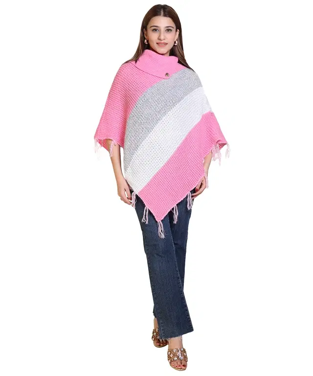 Woolen Self-Design Ponchos for Women (Multicolor, L)