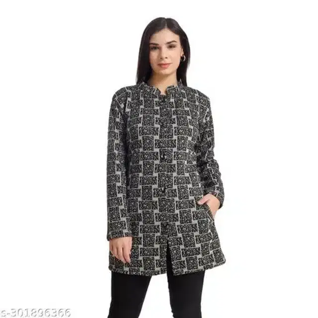 Woolen Full Sleeves Cardigan for Women (Black & Grey, M)