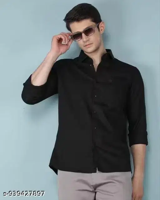 Solid Shirt for Men (Black, M)