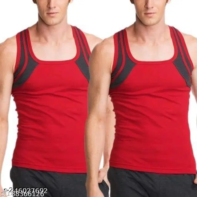 Cotton Vests for Men, Pack of 2 (Red, S)