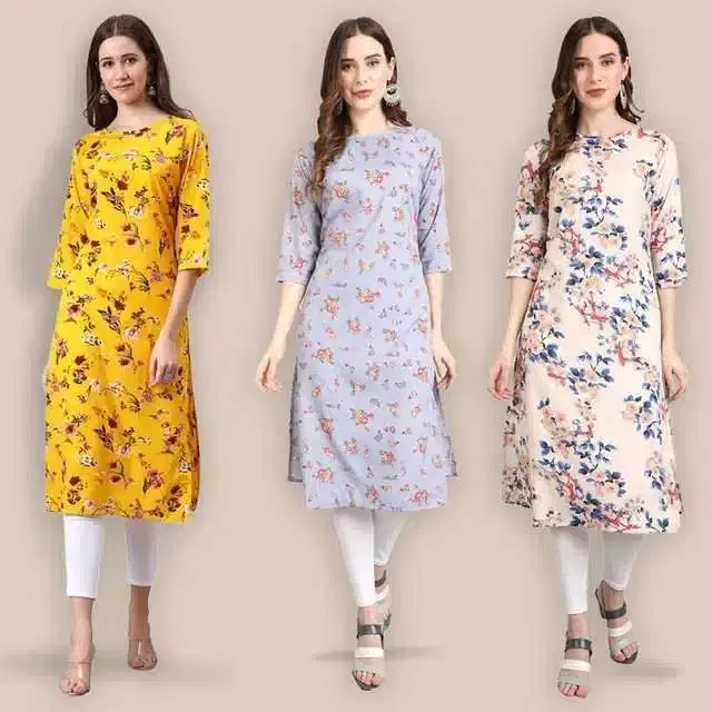 Women Crepe Printed Kurta, Pack Of 3 (Multicolor, XXL) (SD-529)