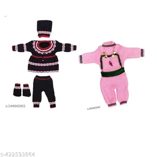 Woolen Clothing Set for Boys, Pack of 2 (0-2 Months, Black - Pink)