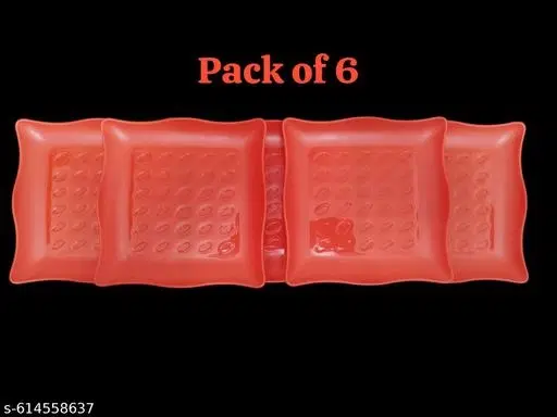 Plastic Plates for Kitchen, Red, Pack of 6