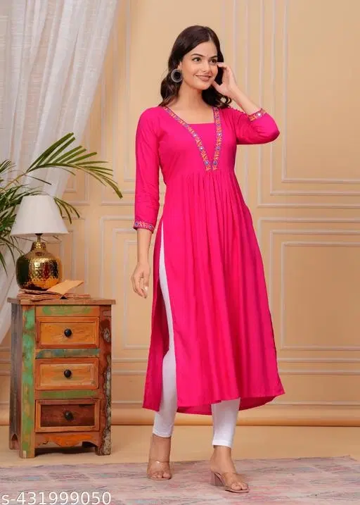 Viscose Rayon Kurti for Women, Pink (XS)