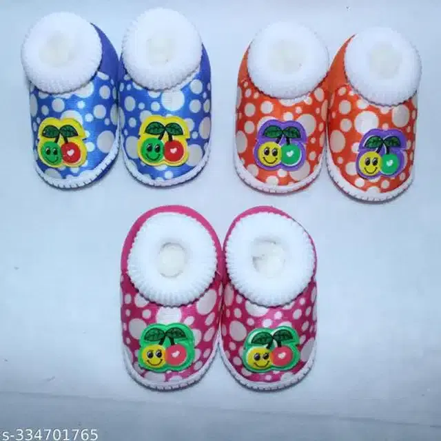 Velvet Booties for Kids, Set of 3 (Multicolor, 9-12 Months)