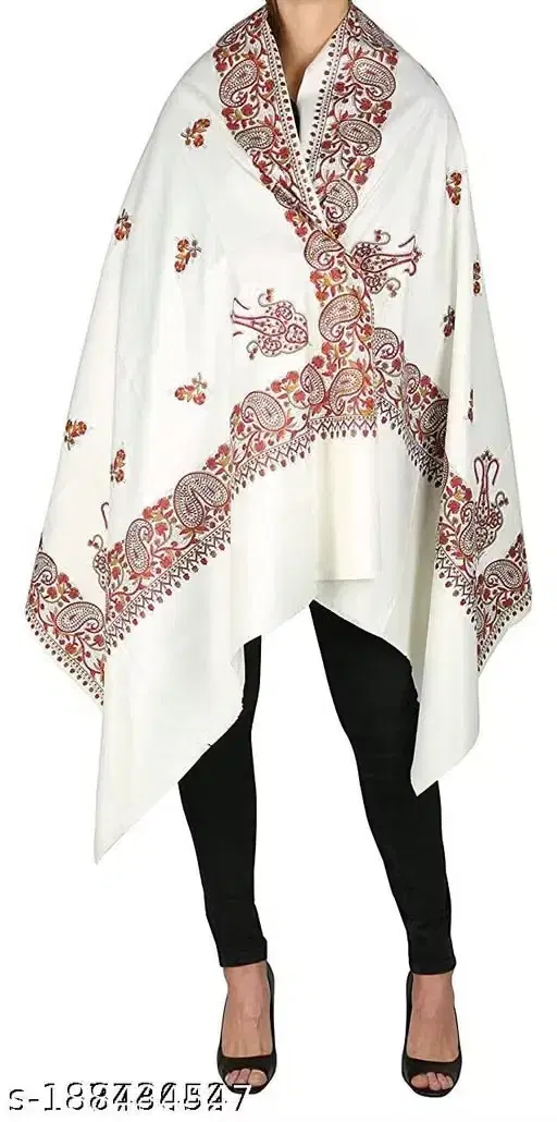 Woolen Shawl for Women (White, Free Size)