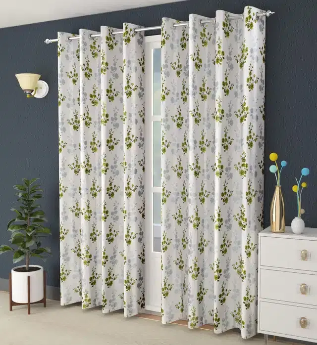 Printed Curtains, Pack of 2, Green, 5 Feet