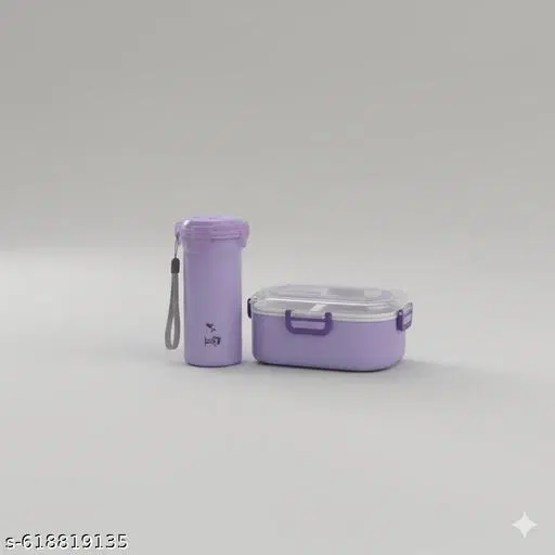 Stylish Leak-Proof Tiffin Box & Water Bottle Set for Office, School & Travel (Purple)