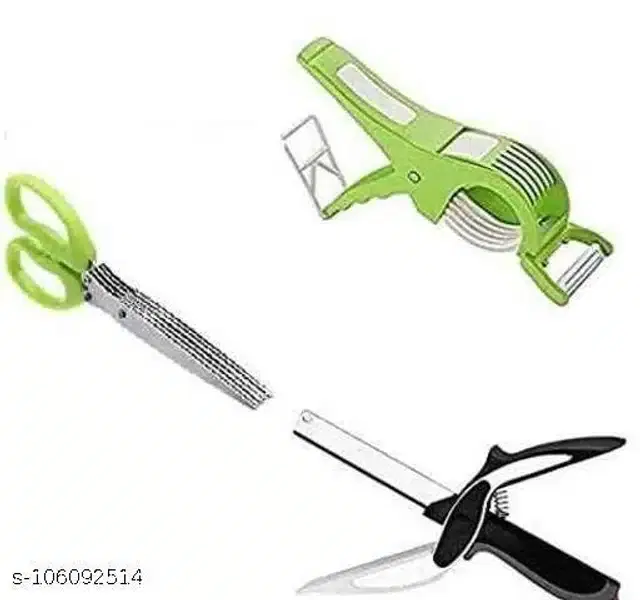 5 Blade Vegetable Scissor & Vegetable Cutter with Smart Locking System, Multicolor, Set of 3