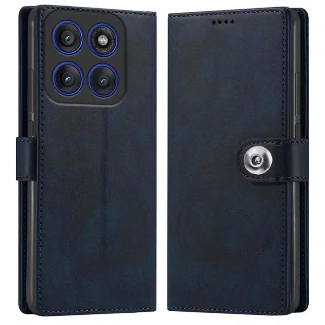 Artificial Leather Flip Cover For Motorola Moto Edge 60 Pro, Blue