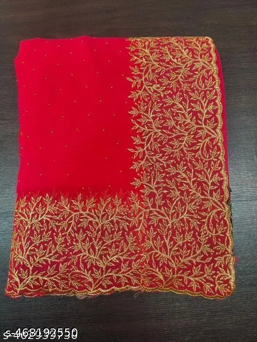 Chiffon Solid Saree For Women, Red